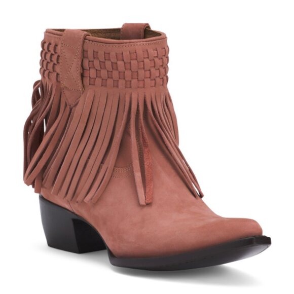 NEW FRYE Nubuck Leather Sacha Short Fringe Boots rose for women 12511 12M6 - Picture 9 of 10